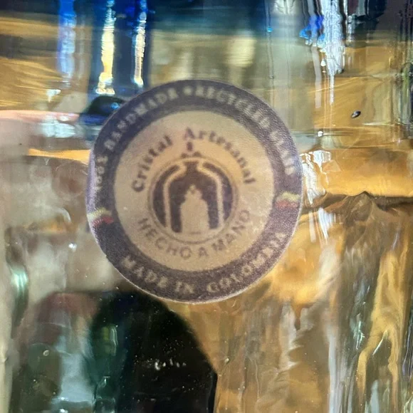 Hand-Blown Mexican Glass Mugs w/Cobalt Blue Rims & Applied Handles,set Of 2 - Picture 4 of 11